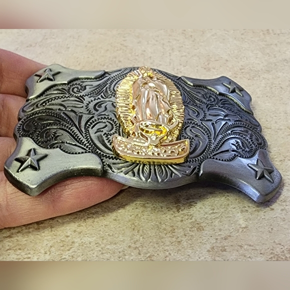 New Faith Virgin Mary Belt Buckle Approx 3.75 Inches Wide Fits 1.5 Belt - Picture 3 of 4